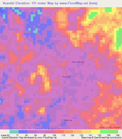 Kuenbli,Liberia Elevation Map