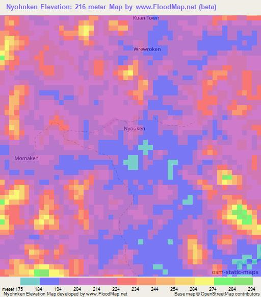 Nyohnken,Liberia Elevation Map