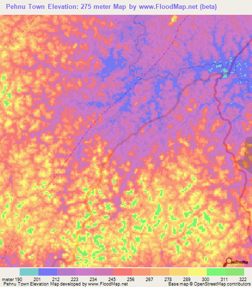 Pehnu Town,Liberia Elevation Map