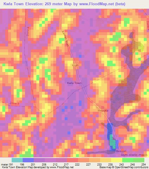 Kwla Town,Liberia Elevation Map