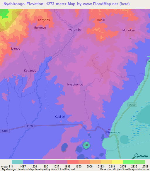 Nyabirongo,Uganda Elevation Map