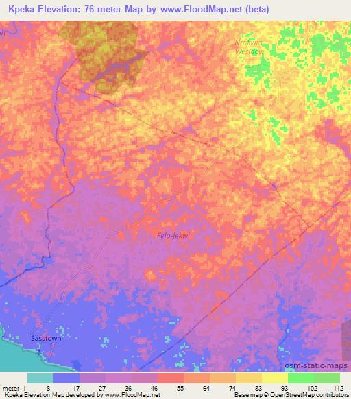 Kpeka,Liberia Elevation Map