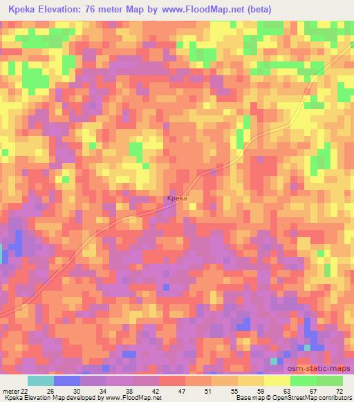 Kpeka,Liberia Elevation Map