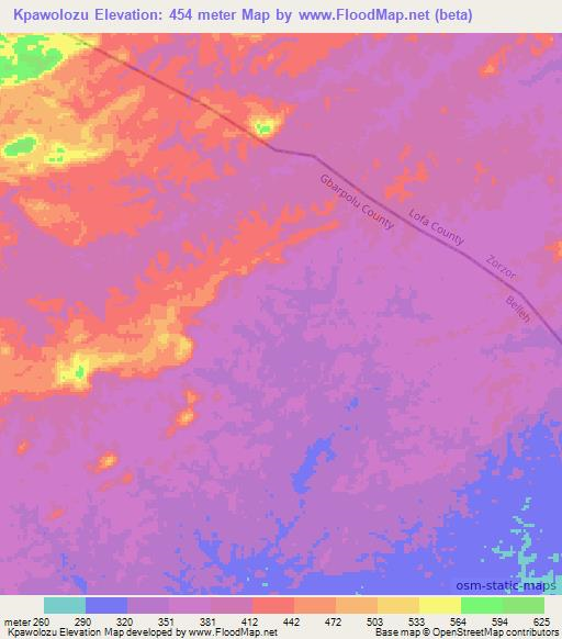 Kpawolozu,Liberia Elevation Map