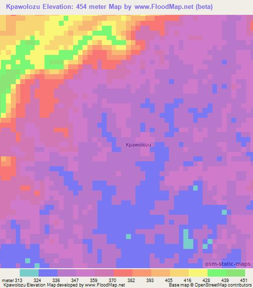 Kpawolozu,Liberia Elevation Map