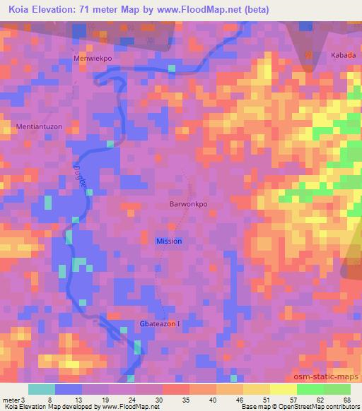 Koia,Liberia Elevation Map