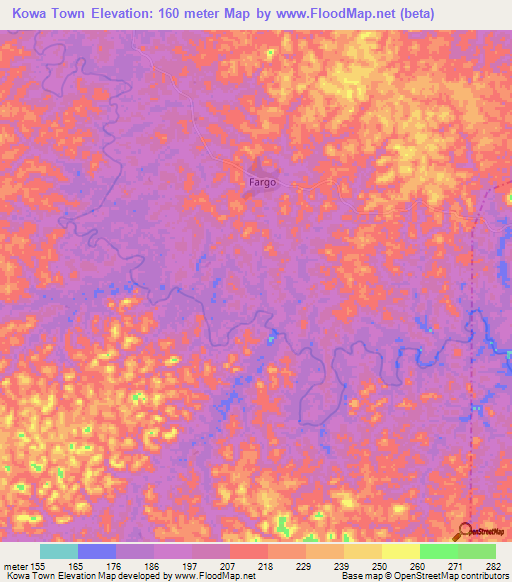 Kowa Town,Liberia Elevation Map