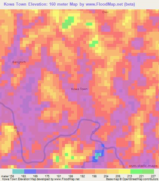 Kowa Town,Liberia Elevation Map