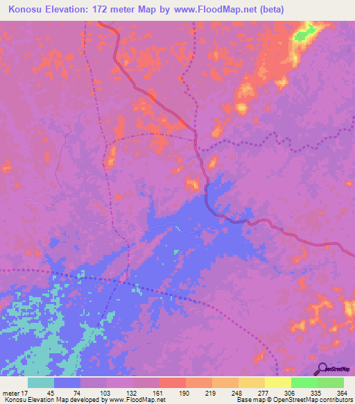 Konosu,Liberia Elevation Map