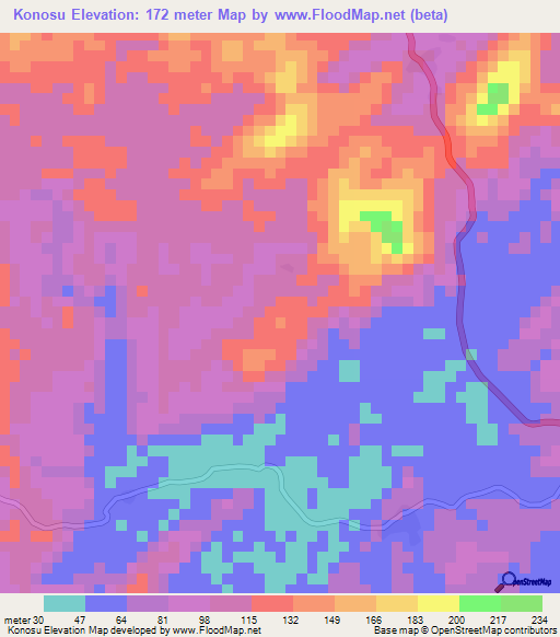 Konosu,Liberia Elevation Map