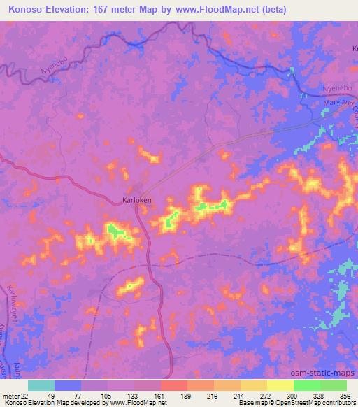 Konoso,Liberia Elevation Map