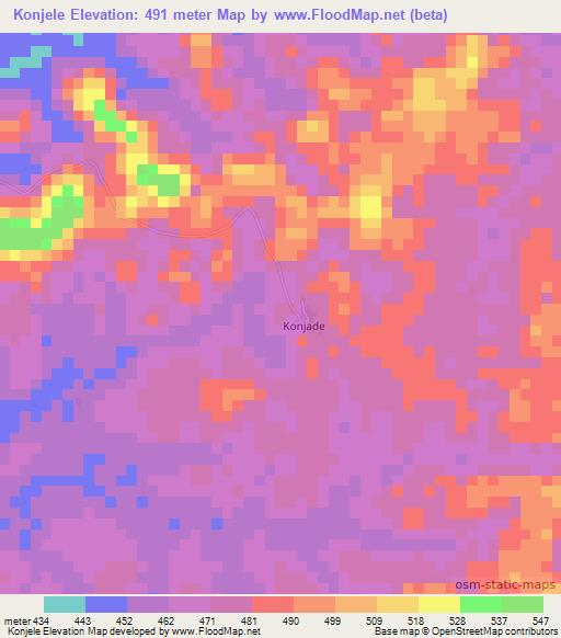 Konjele,Liberia Elevation Map