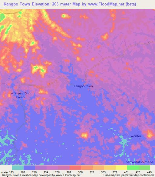 Kangbo Town,Liberia Elevation Map