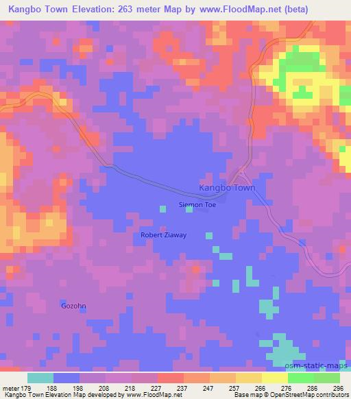 Kangbo Town,Liberia Elevation Map