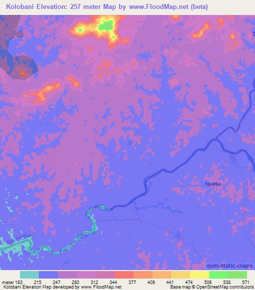 Kolobani,Liberia Elevation Map