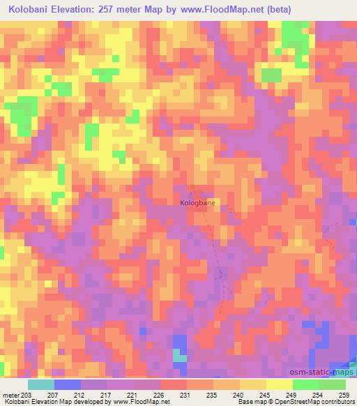 Kolobani,Liberia Elevation Map
