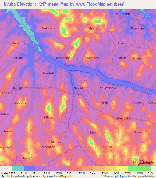 Nvuba,Uganda Elevation Map