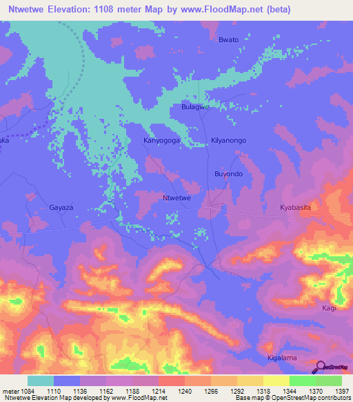 Ntwetwe,Uganda Elevation Map