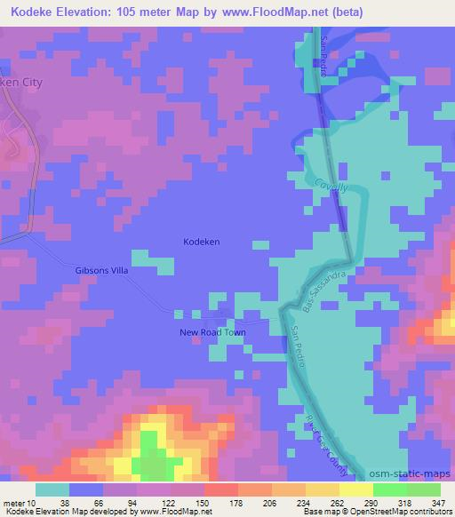 Kodeke,Liberia Elevation Map