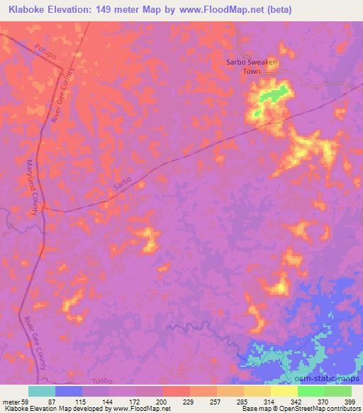 Klaboke,Liberia Elevation Map