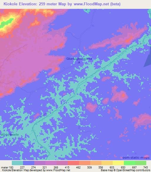 Kiokole,Liberia Elevation Map