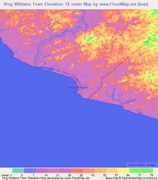 King Williams Town,Liberia Elevation Map