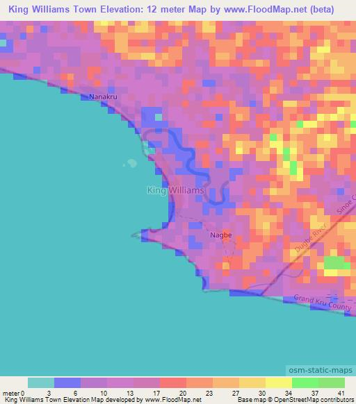 King Williams Town,Liberia Elevation Map