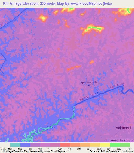 Kili Village,Liberia Elevation Map