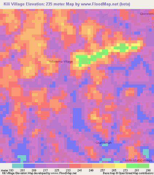 Kili Village,Liberia Elevation Map