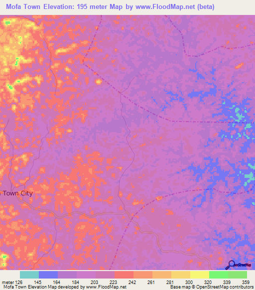 Mofa Town,Liberia Elevation Map