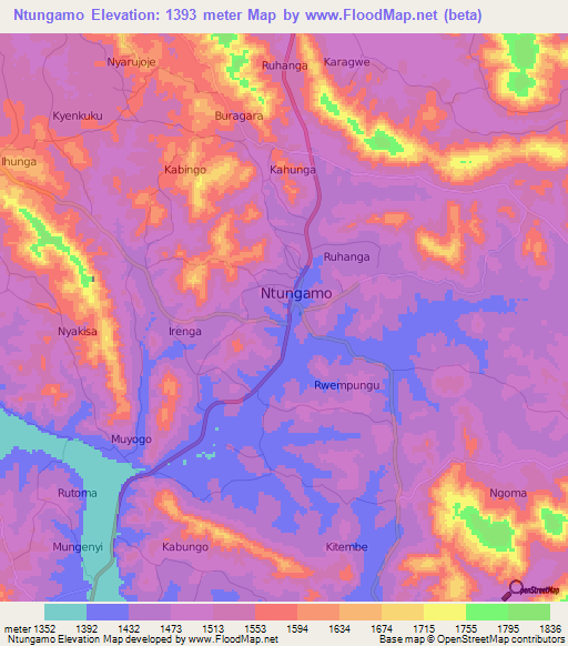 Ntungamo,Uganda Elevation Map