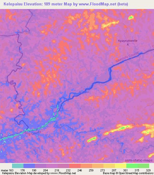 Kelepaisu,Liberia Elevation Map
