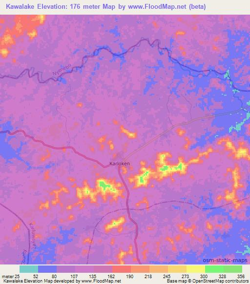 Kawalake,Liberia Elevation Map