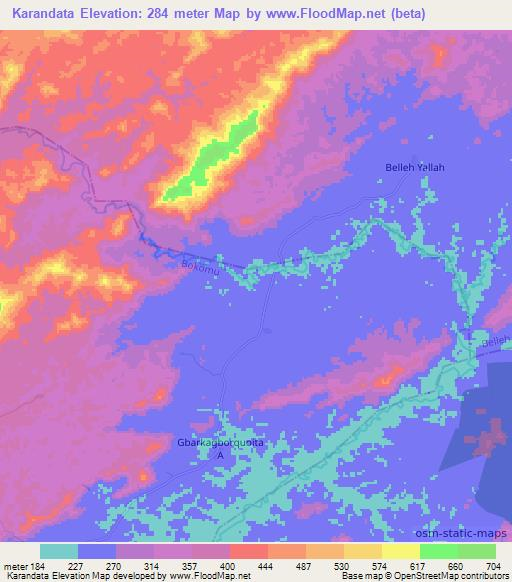 Karandata,Liberia Elevation Map