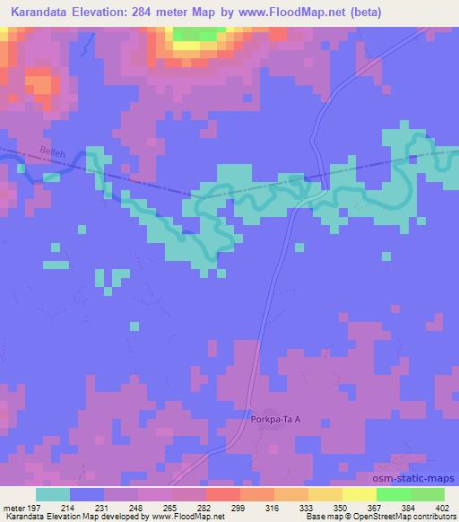 Karandata,Liberia Elevation Map