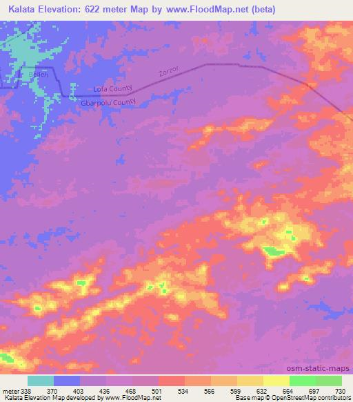 Kalata,Liberia Elevation Map