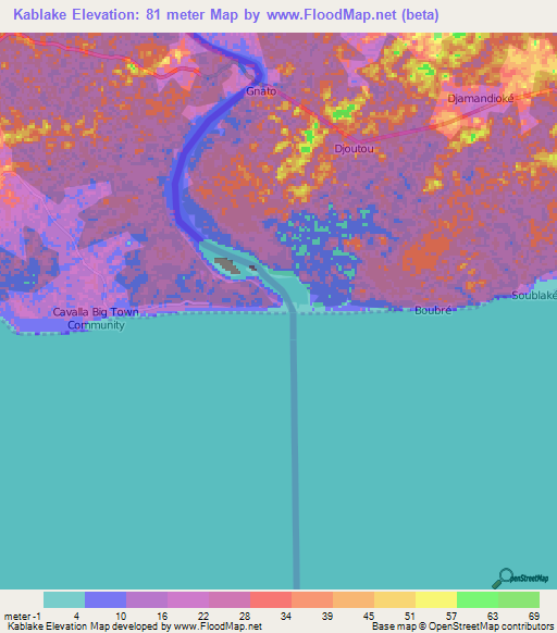 Kablake,Liberia Elevation Map