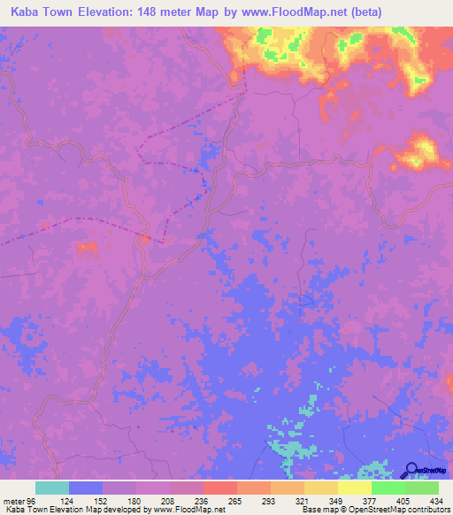 Kaba Town,Liberia Elevation Map