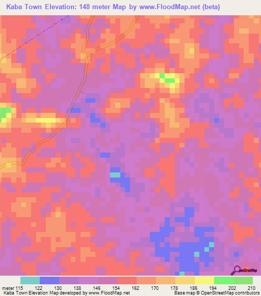 Kaba Town,Liberia Elevation Map