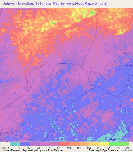 Juinwan,Liberia Elevation Map