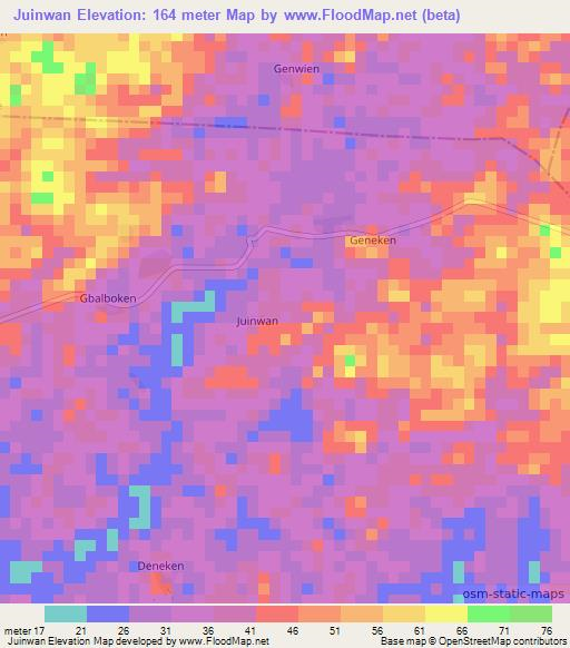 Juinwan,Liberia Elevation Map