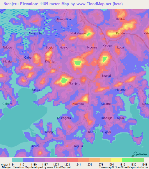 Ntenjeru,Uganda Elevation Map