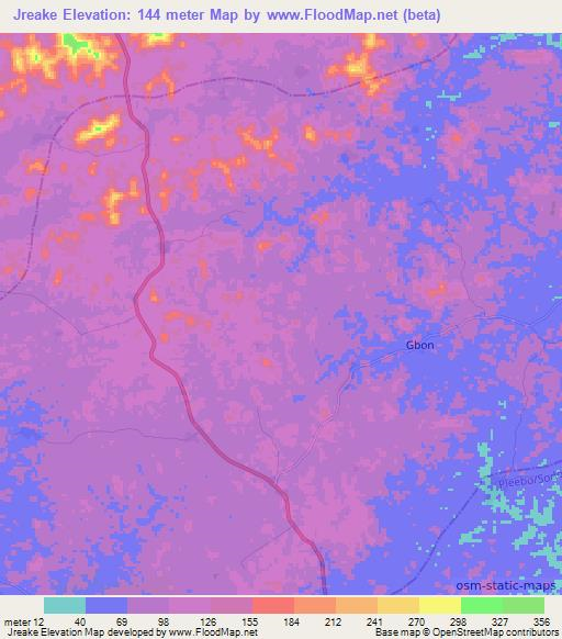 Jreake,Liberia Elevation Map