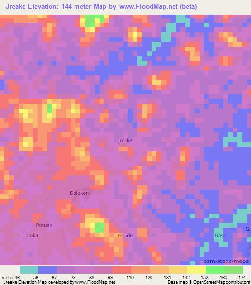 Jreake,Liberia Elevation Map