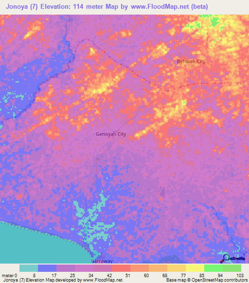 Jonoya (7),Liberia Elevation Map