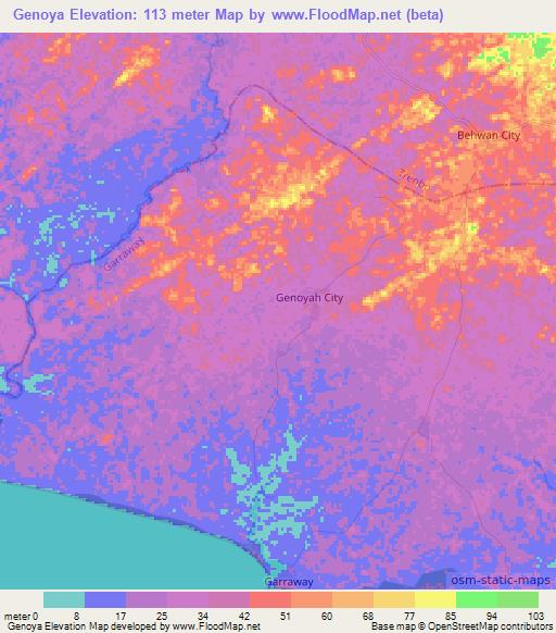 Genoya,Liberia Elevation Map