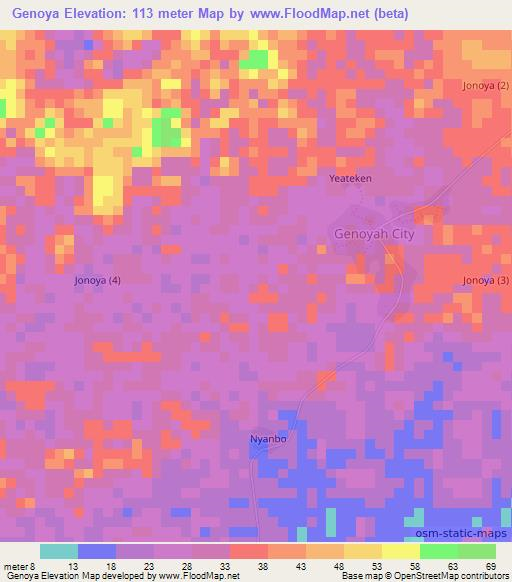 Genoya,Liberia Elevation Map