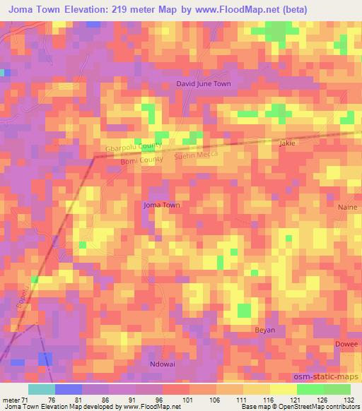 Joma Town,Liberia Elevation Map