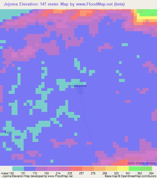 Jojoma,Liberia Elevation Map