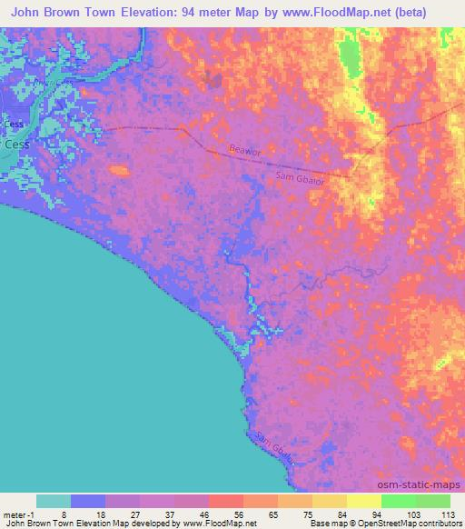 John Brown Town,Liberia Elevation Map